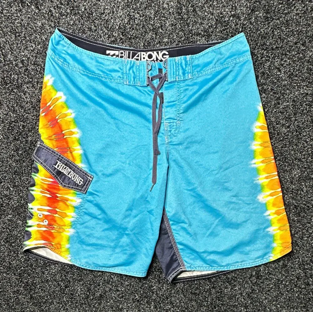 Billabong Drop In and Tune In Board Shorts Mens 36 Blue Gray Tie-Dye Drawstring